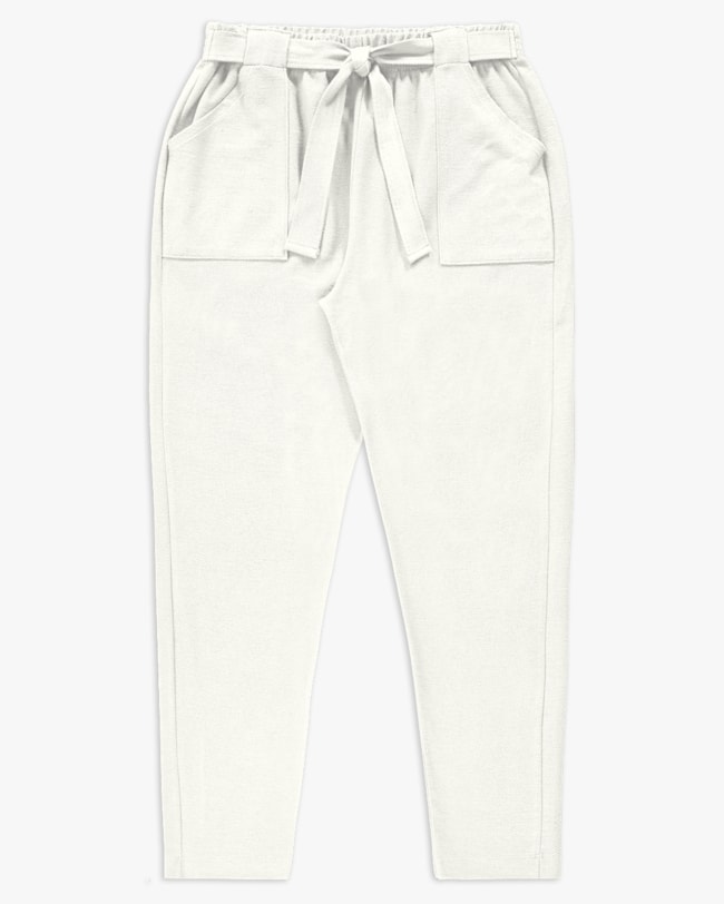 Calça Plus Size em Moletinho com Cinto - Cereja Rosa - Off White-1102ff21-b5a1-43d2-b768-dcc056fef2e6