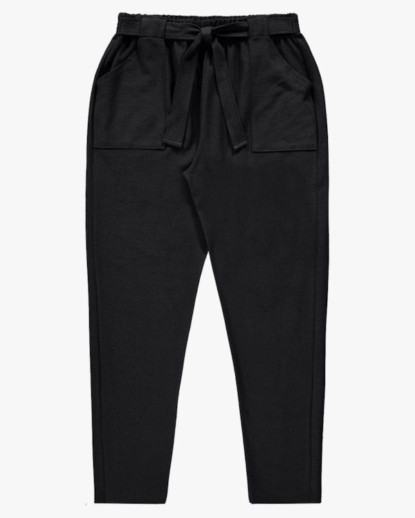 Calça Plus Size em Moletinho com Cinto - Cereja Rosa - Preto P