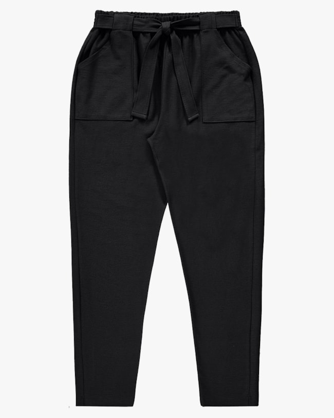 Calça Plus Size em Moletinho com Cinto - Cereja Rosa - Preto P-2b44e211-3b54-487e-a0f8-27c8348fe98c