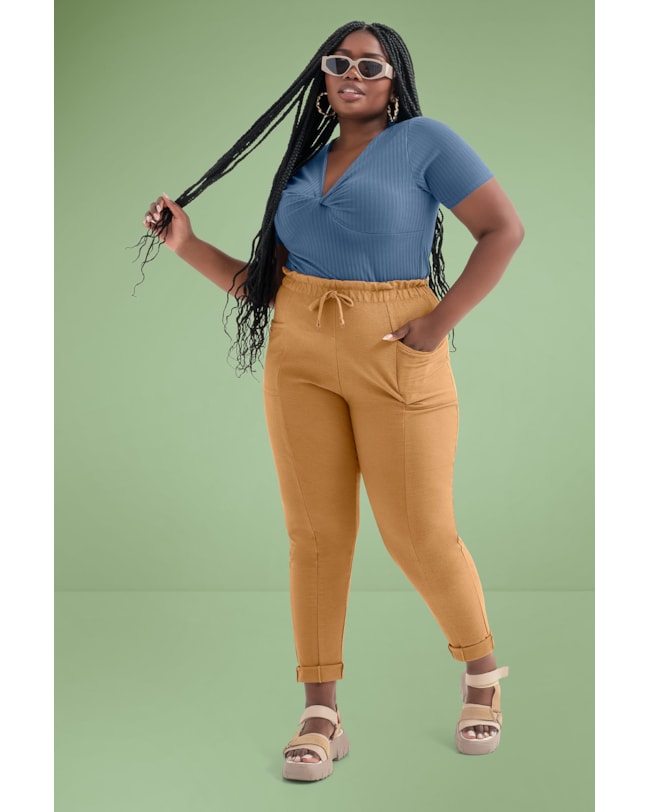 Calça Plus Size Moletinho Sarjado Cereja Rosa-fa5ecc34-1342-4499-a662-2ef22efe20ec