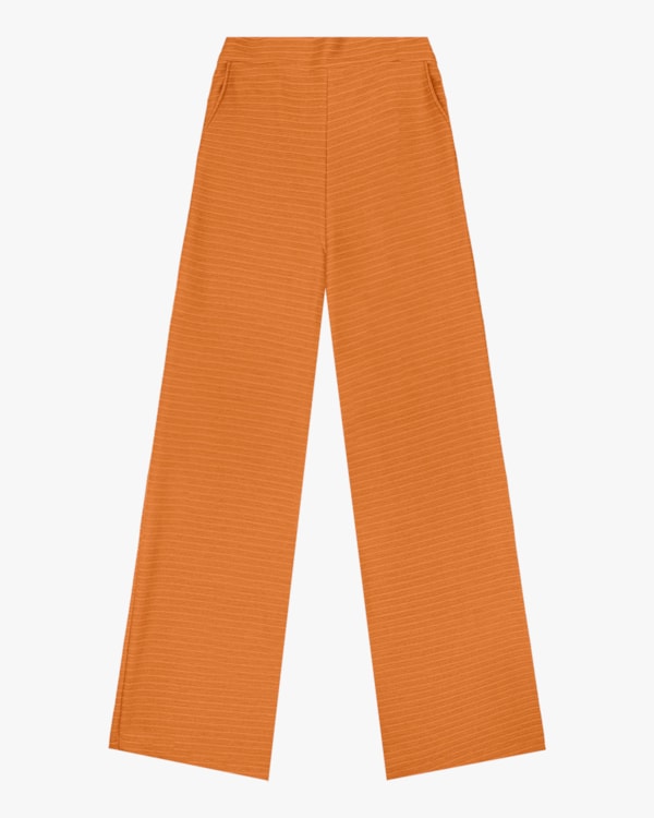 Calça Reta Feminina em Malha Cotelê Cereja Rosa Amarelo