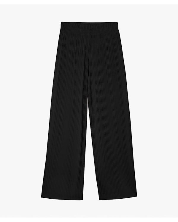 Calça Reta Feminina em Viscose Canelada - Cereja Rosa - Preto