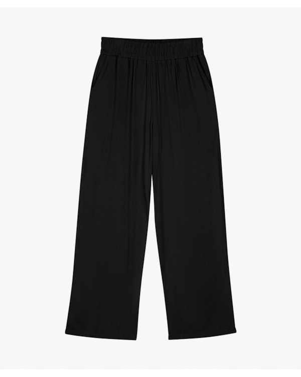 Calça Reta Feminina em Viscose Linho com Bolso - Cereja Rosa - Preto