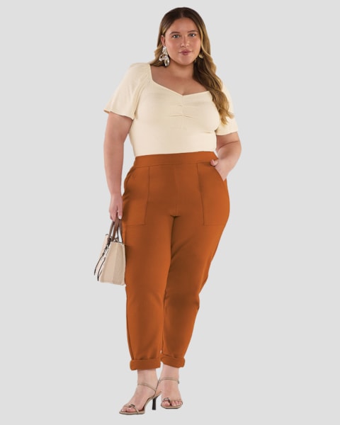 Calça Reta Feminina Plus Size em Moletinho - Cereja Rosa - Inca