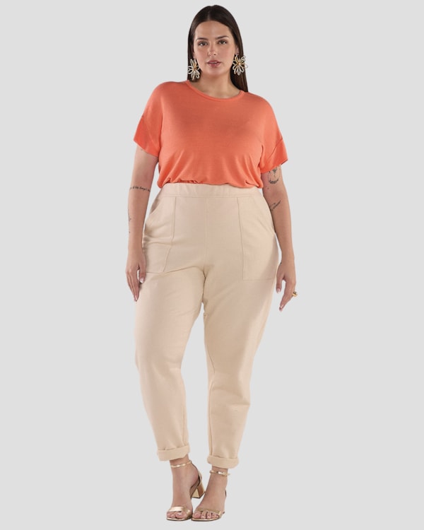 Calça Reta Feminina Plus Size em Moletinho - Cereja Rosa - Tapioca