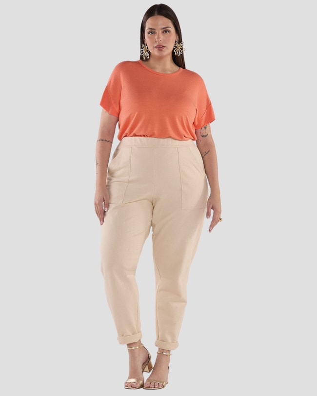Calça Reta Feminina Plus Size em Moletinho - Cereja Rosa - Tapioca-b65a11dc-8b0b-4a5e-b03b-a6df4f422a2f