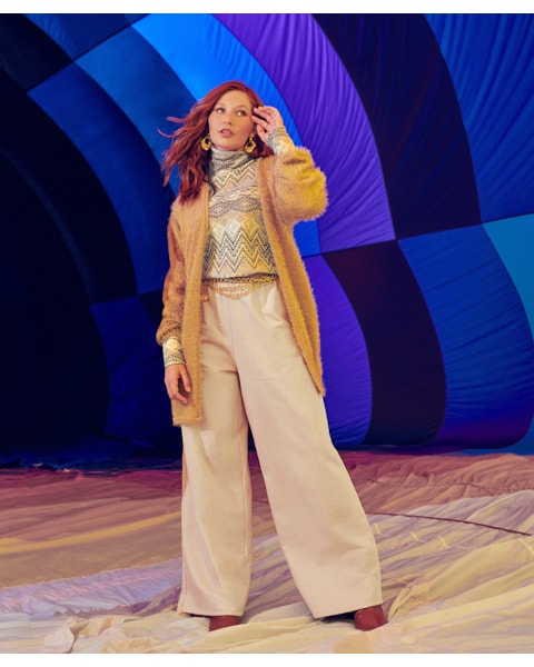 Calça Wide Leg em Moletom Cereja Rosa Deserto