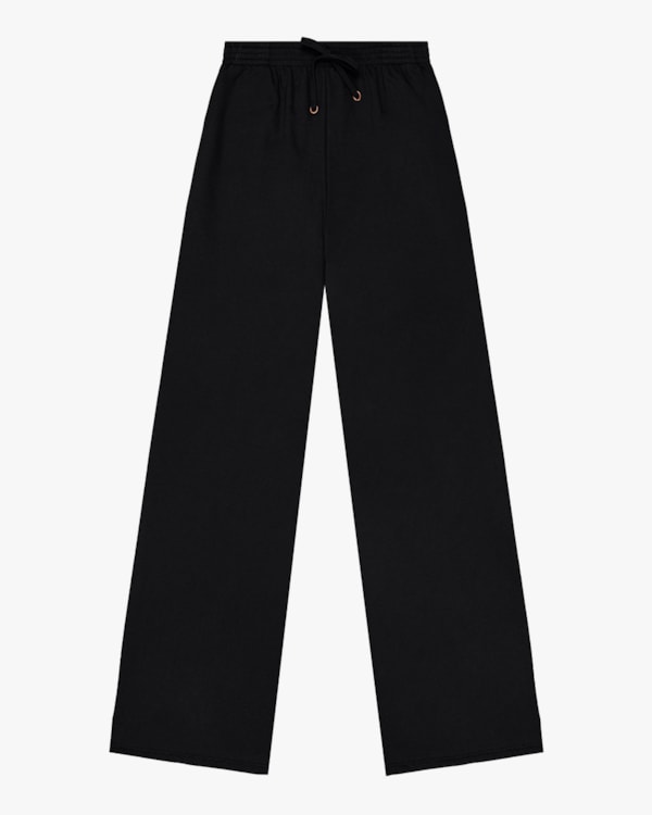 Calça Wide Leg em Moletom Cereja Rosa Preto