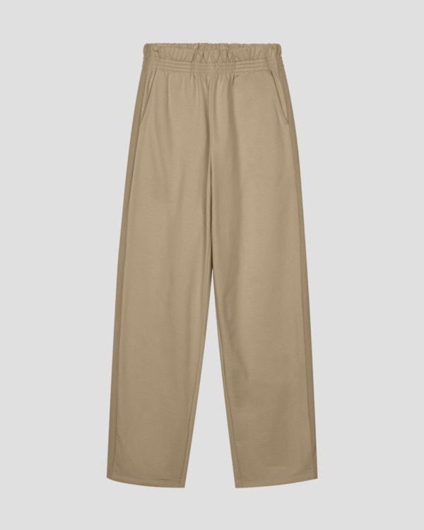 Calça Wide Leg Feminina em Moletom com Bolso - Cereja Rosa - Bege