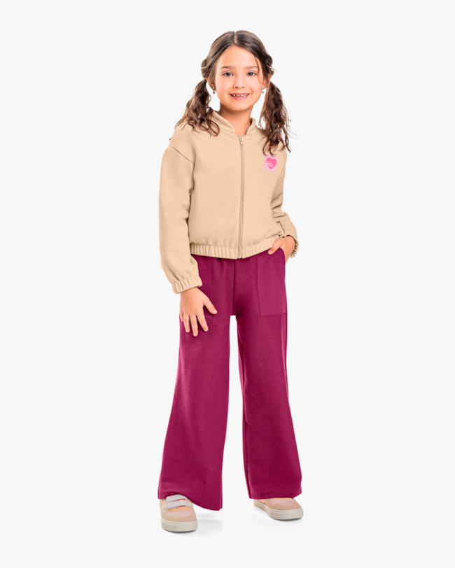 Calça Wide Leg Infantil Menina em Moletom - Kely Kety - Deserto-80a36cf8-885b-4192-8b8d-14ea004e693f