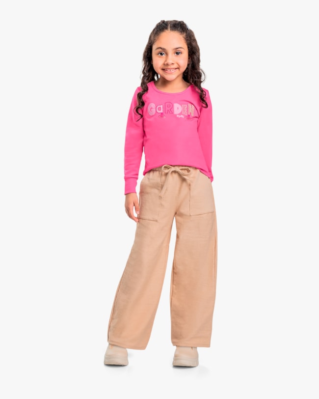 Calça Wide Leg Infantil Menina em Moletom - Kely Kety - Deserto-2f78eb67-f8ed-4c61-9d5e-4c9d6affb3d7