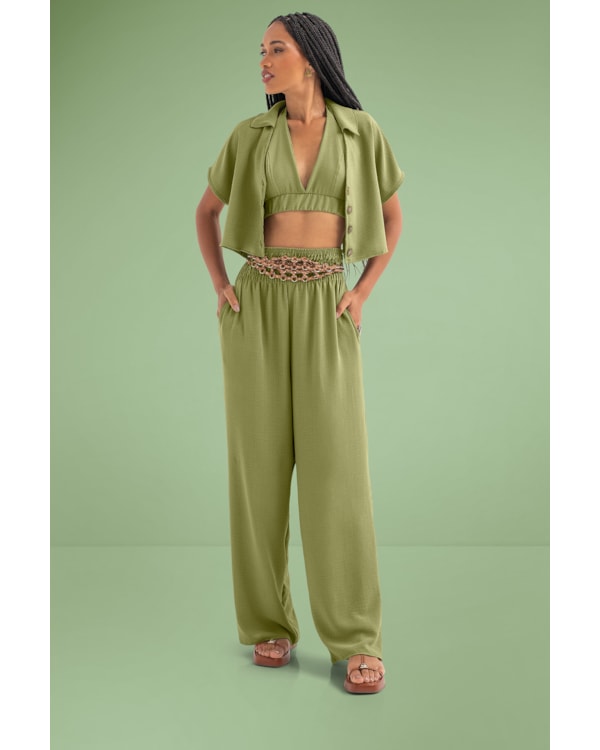 Camisa Cropped de Tecido Crepe Cereja Rosa