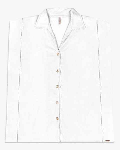 Camisa Feminina em Viscose com Abertura Lateral - Cereja Rosa - Branco