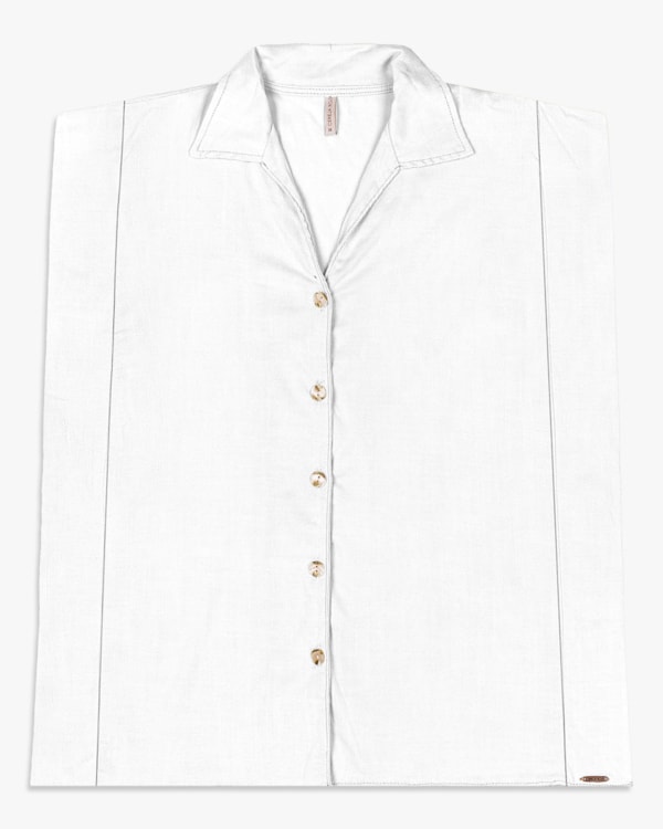 Camisa Feminina em Viscose com Abertura Lateral - Cereja Rosa - Branco