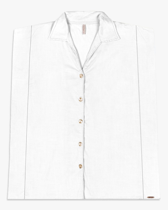 Camisa Feminina em Viscose com Abertura Lateral - Cereja Rosa - Branco-944936ff-2d79-4569-99dd-5fe6eb524e1e