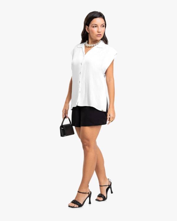 Camisa Feminina em Viscose com Abertura Lateral - Cereja Rosa - Branco-G