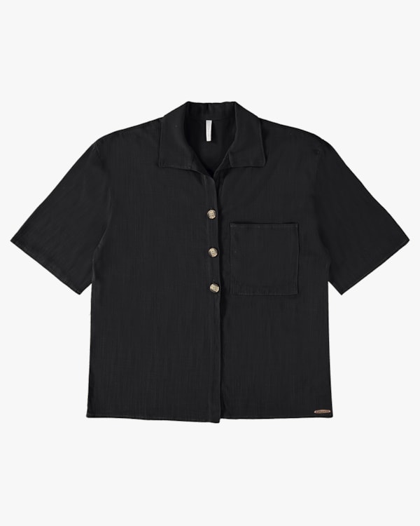 Camisa Feminina Manga Curta em Viscose - Cereja Rosa - Preto P