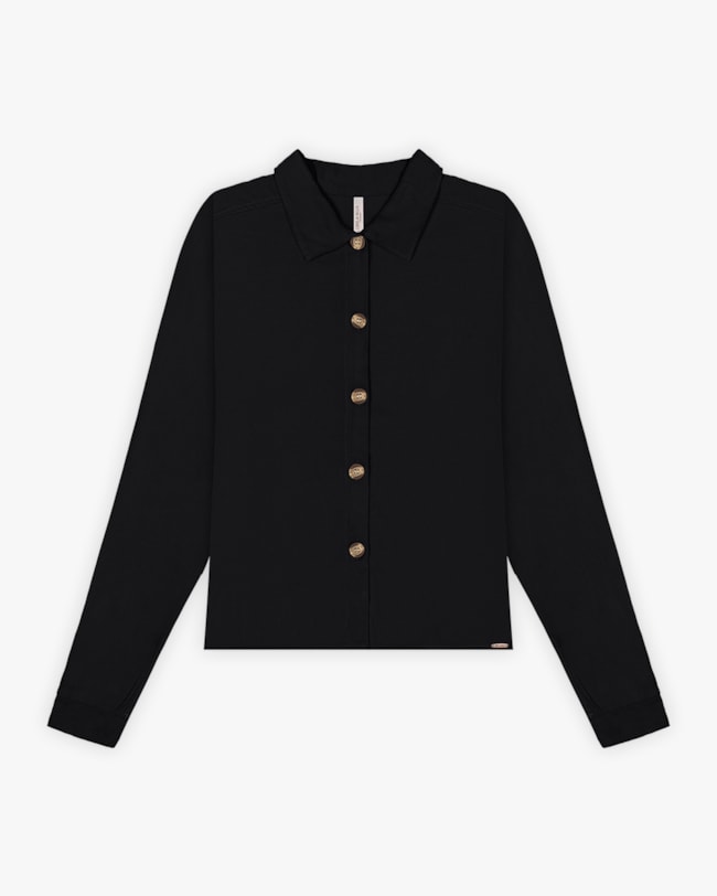 Camisa Feminina Manga Longa em Viscose - Cereja Rosa - Preto-e972a947-a3f2-4389-b0b8-80074ec04e21