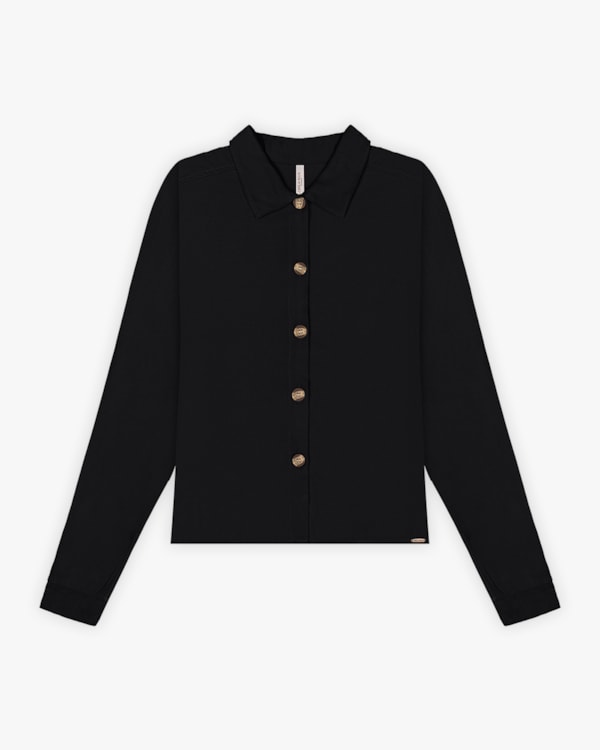 Camisa Feminina Manga Longa em Viscose - Cereja Rosa - Preto