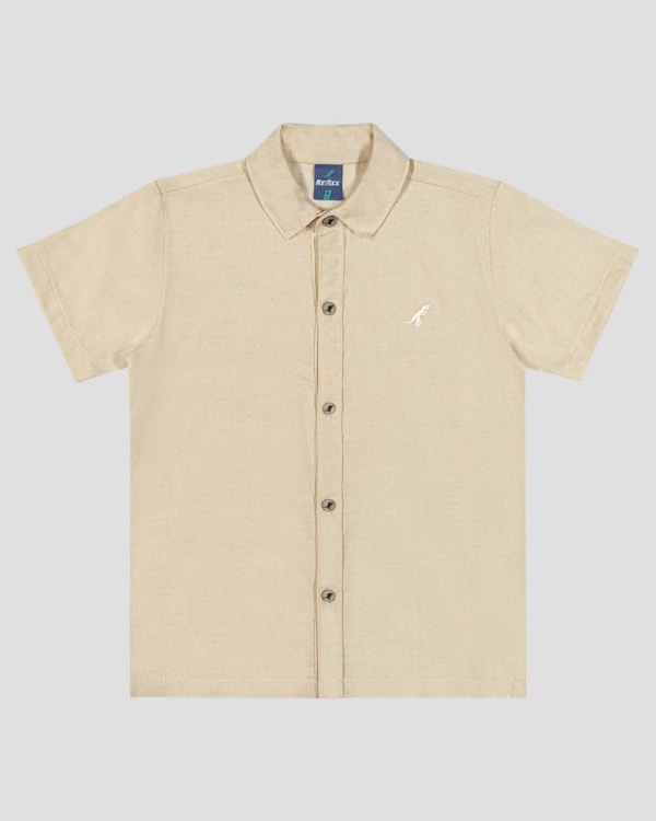 Camisa Infantil Menino em Viscose Linho com Bordado ReiRex Bege