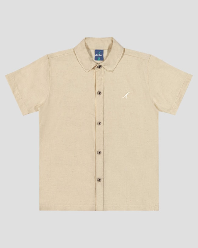 Camisa Infantil Menino em Viscose Linho com Bordado ReiRex Bege-caf035cd-df52-4998-a06e-9be69f03942c