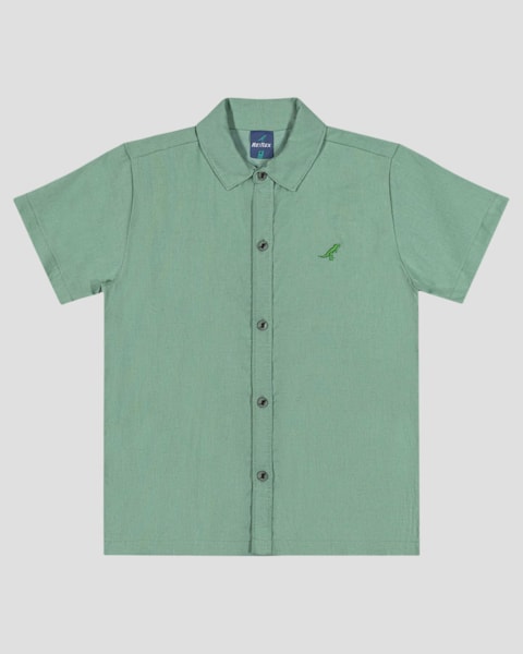 Camisa Infantil Menino em Viscose Linho com Bordado ReiRex Verde