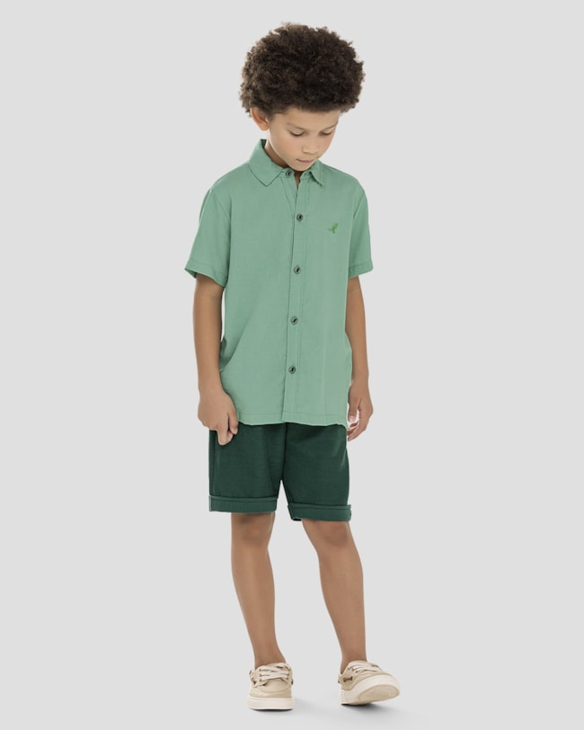Camisa Infantil Menino em Viscose Linho com Bordado ReiRex Verde-f1f5196d-2dfb-4836-987f-da039466450e