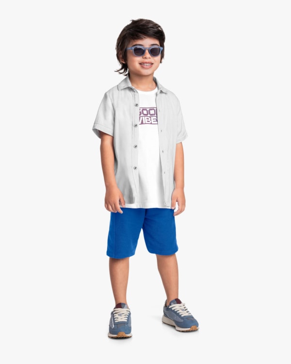 Camisa Infantil Menino em Viscose Linho - ReiRex - Branco