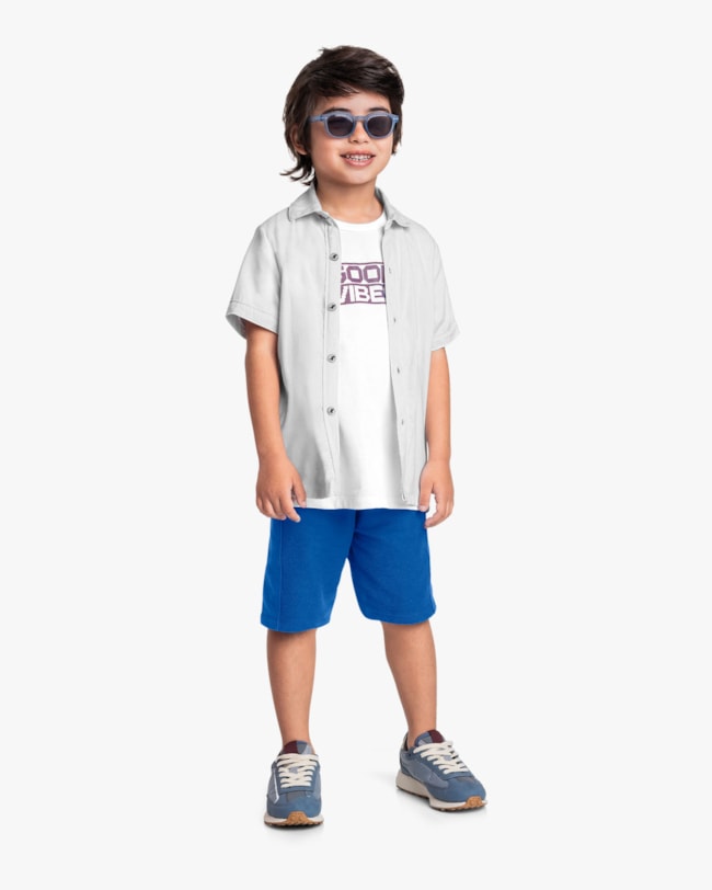 Camisa Infantil Menino em Viscose Linho - ReiRex - Branco-78bd87c1-73d9-4deb-966e-e7631285ff90
