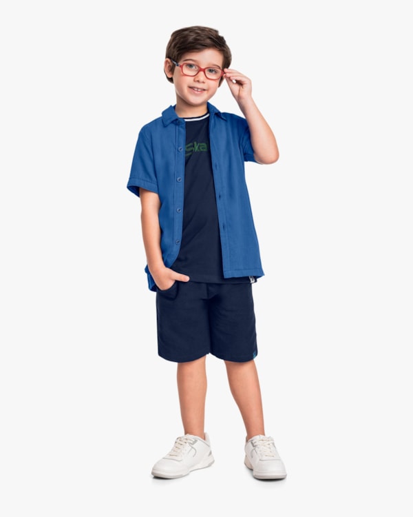 Camisa Infantil Menino em Viscose Linho - ReiRex - Royal