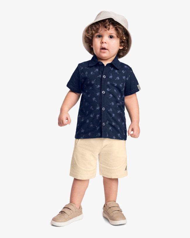 Camisa Infantil Menino Manga Curta Estampada - ReiRex - Oxford-15420aab-a9c1-4041-abe5-4337918d3bc0