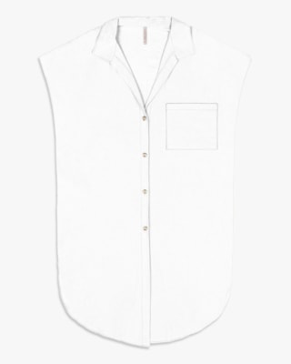 Camisa Long Feminina em Viscose Linho - Cereja Rosa - Branco-G