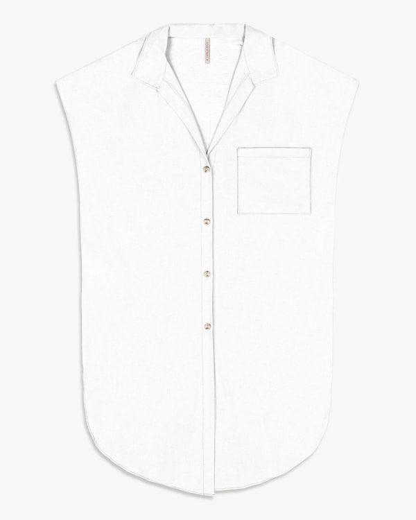 Camisa Long Feminina Plus Size em Viscose Linho - Cereja Rosa - Branco