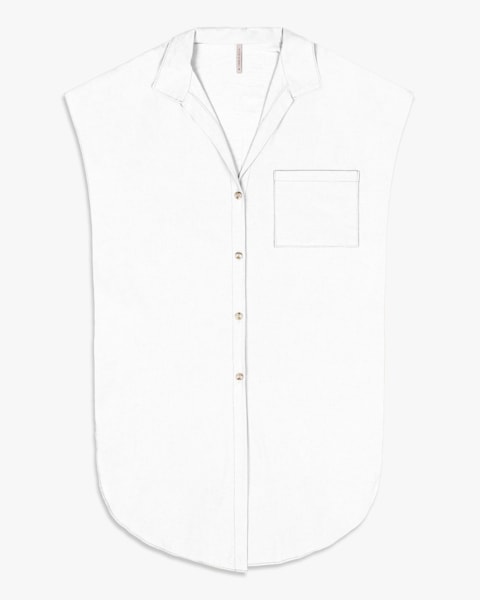 Camisa Long Feminina Plus Size em Viscose Linho - Cereja Rosa - Branco