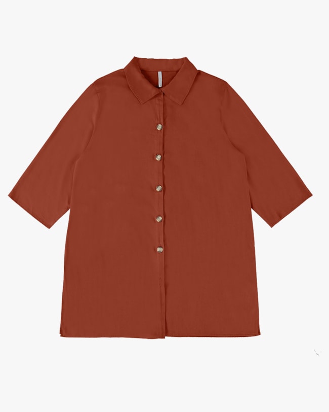 Camisa Long Plus Size Feminina em Viscose Linho- Cereja Rosa - Cerâmica P-fb4d81c9-e98a-423b-ac6e-16d27a673821