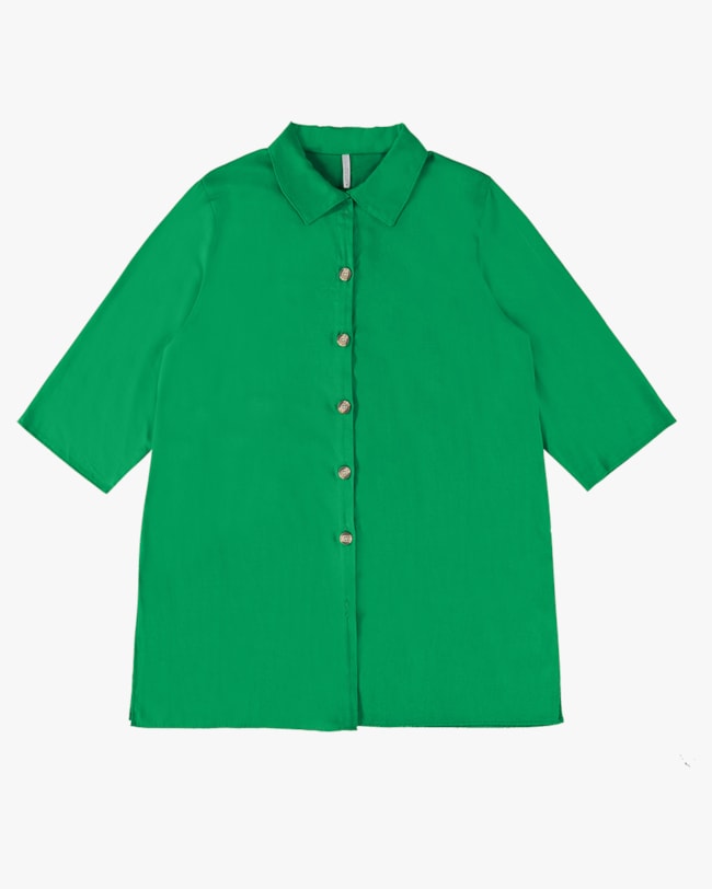 Camisa Long Plus Size Feminina em Viscose Linho- Cereja Rosa - Folha P-fd4f0029-95ca-470f-bc7e-35c864f60b3d