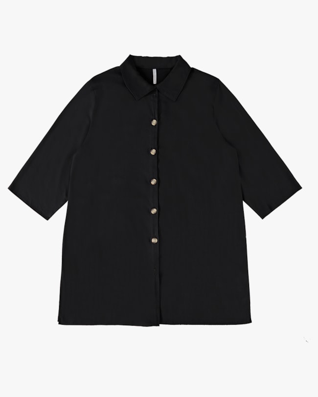 Camisa Long Plus Size Feminina em Viscose Linho- Cereja Rosa - Preto  P-9ab5ef93-f5f3-4650-999d-7916cb62fd02