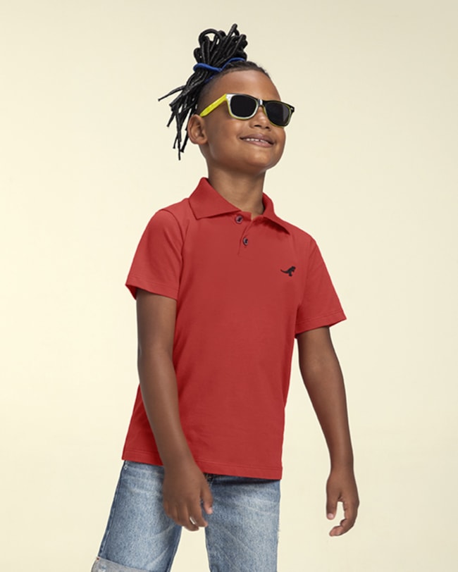 Camisa Polo Básica Infantil Masculino - ReiRex - Tomato-db072bbf-b673-4f91-ac14-1f3eead3e7f6