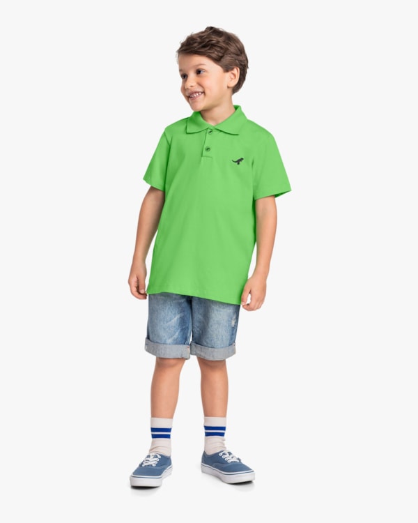 Camisa Polo Básica Infantil Menino em Meia Malha - ReiRex - Pistache