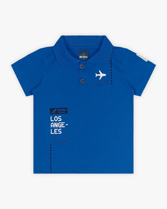 Camisa Polo Infantil Masculina com Estampa Viagem - ReiRex - Azul-d170c06a-7d16-45fd-8f8b-6298e4512116