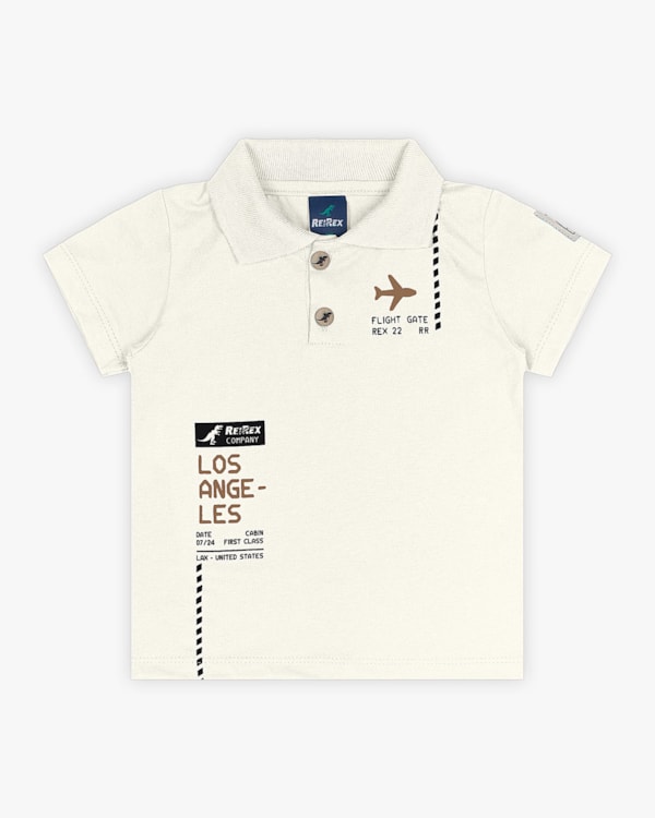 Camisa Polo Infantil Masculina com Estampa Viagem - ReiRex - Natural