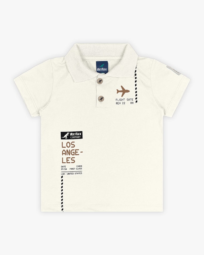 Camisa Polo Infantil Masculina com Estampa Viagem - ReiRex - Natural-a06dd669-99fb-4217-a1e6-bd00e4914990