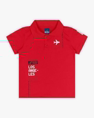 Camisa Polo Infantil Masculina com Estampa Viagem - ReiRex - Tomato