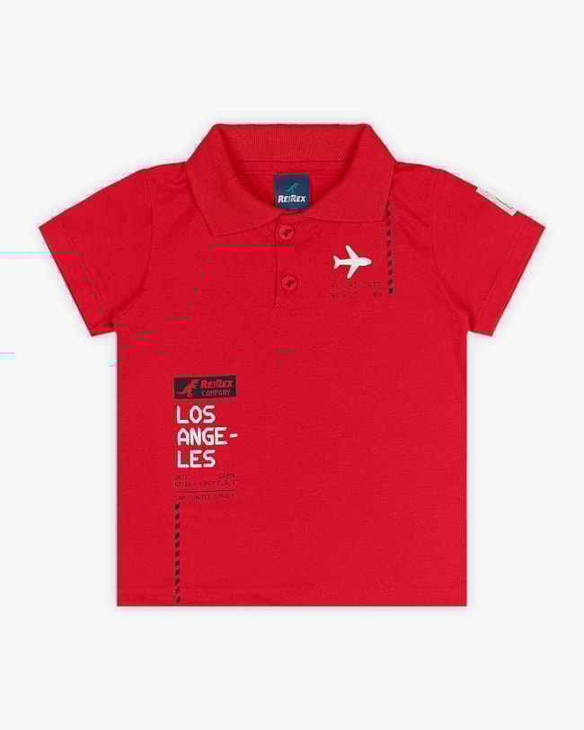 Camisa Polo Infantil Masculina com Estampa Viagem - ReiRex - Tomato-1e45a20f-a772-4a30-8d19-a515bca86bec