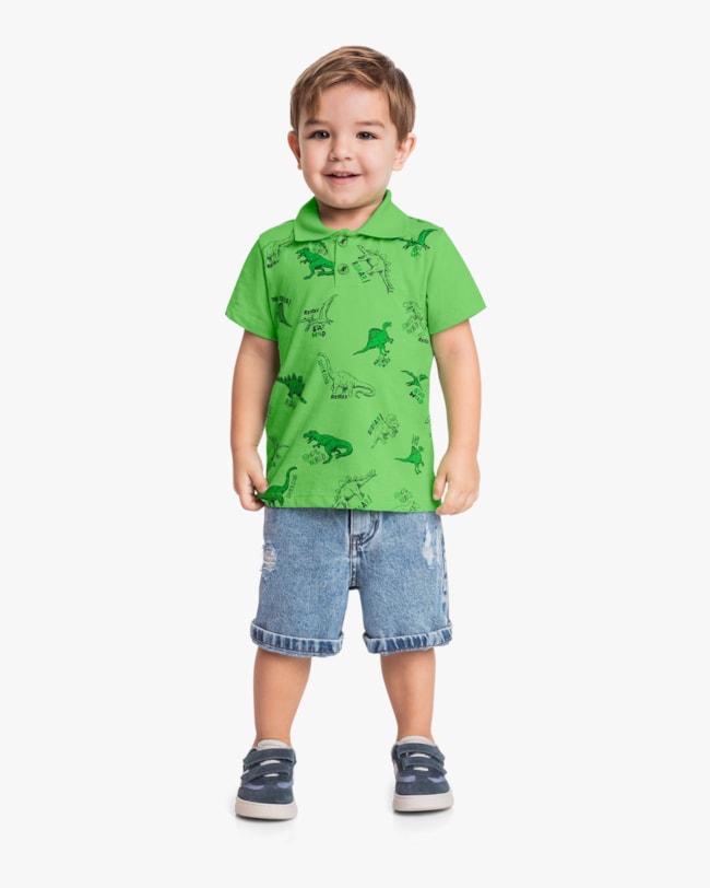 Camisa Polo Infantil Menino com Estampa Dino - ReiRex - Pistache-fbb3063a-308c-415a-9541-724060a78aaf