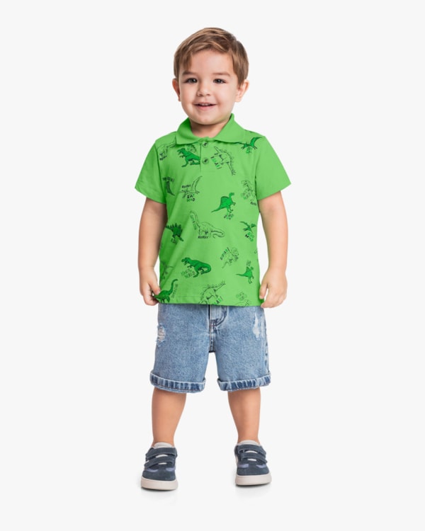Camisa Polo Infantil Menino com Estampa Dino - ReiRex - Pistache