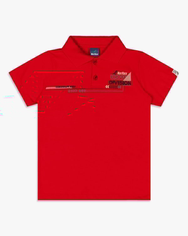 Camisa Polo Infantil Menino com Estampa Relevo - ReiRex - Tomato