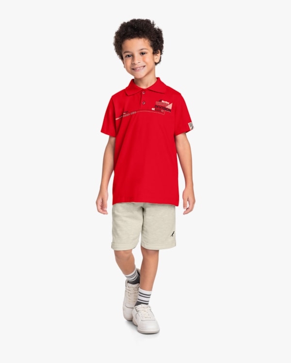 Camisa Polo Infantil Menino com Estampa Relevo - ReiRex - Tomato