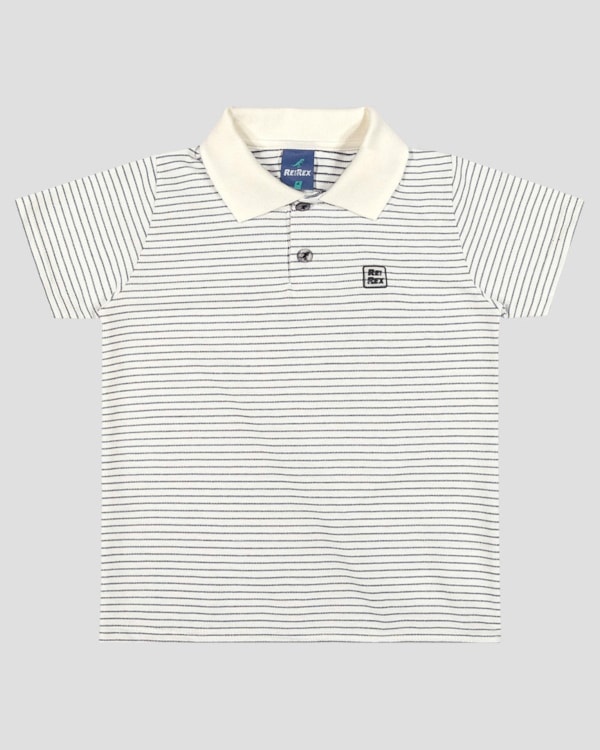 Camisa Polo Infantil Menino em Malha Listrada ReiRex  Branco