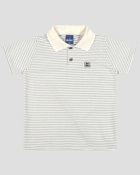 Camisa Polo Infantil Menino em Malha Listrada ReiRex Branco